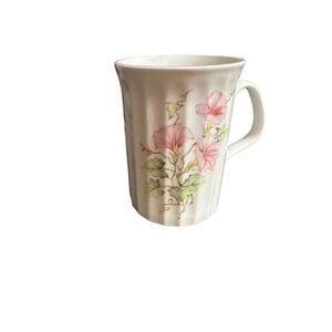 Queensway‎ Mug Ribbed Pink Trim Flowers Fine Bone China England replacement